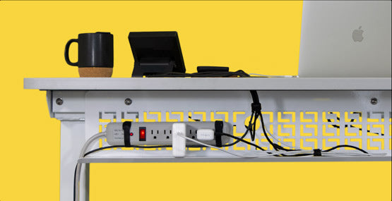 The Cable Management Tray organizes all users unsightly cords and adaptors.